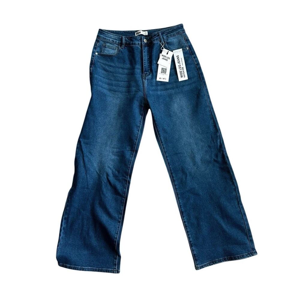 New Katch Me Wide Leg Medium-Dark Wash Stretch Denim Blue Jeans XL 12 EUR42 NWT